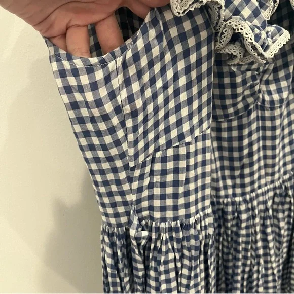 Doen Maxi Dress Sora Blue Gingham Plaid Ruffle Sleeveless size XL - Picture 5 of 13